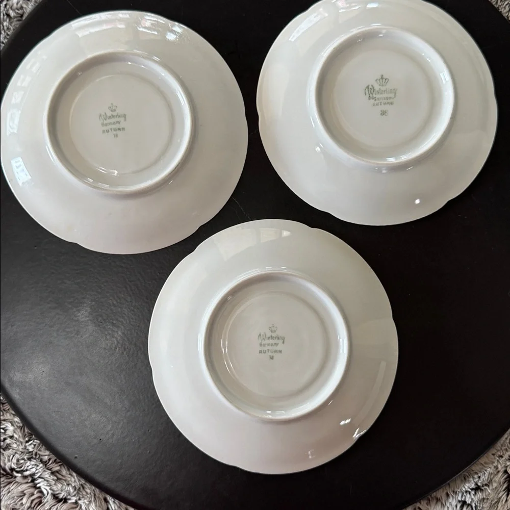 Winterling Bovaria Germany Autumn Leaves Set of 3 Saucers 6” Gold Trim Porcelain